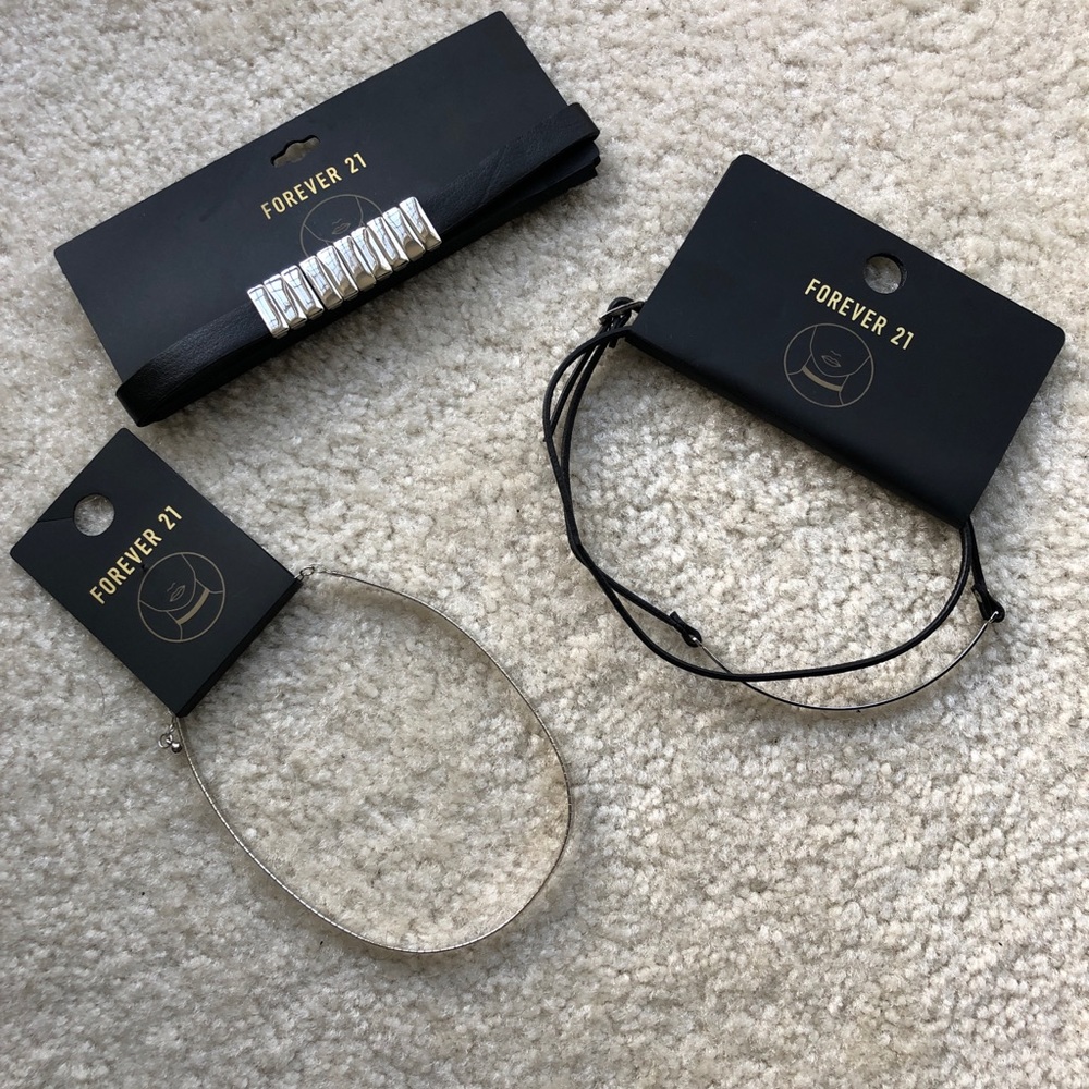 Forever 21 Silver Black Chokers Pack Of 3 NEW